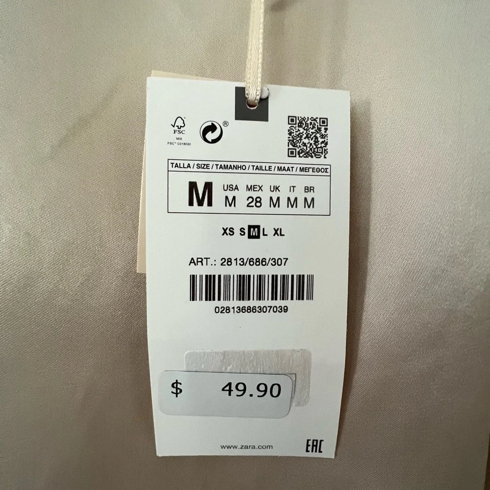 NWT. ZARA Gold Satin Effect Cami Camisole Blouse Tank Size M - Picture 6 of 6